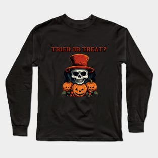 Trick or treat? halloween patterns, pumpkin and skull Long Sleeve T-Shirt